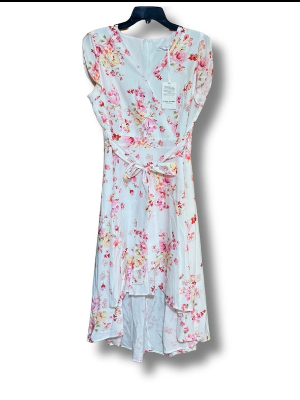 Girls Floral High-Low Dress with Tie Waist - Pink Floral